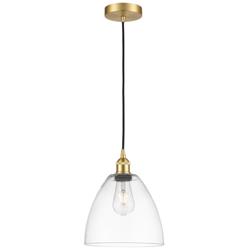 Edison Dome 9" Satin Gold Cord Hung Mini Pendant w/ Clear Shade