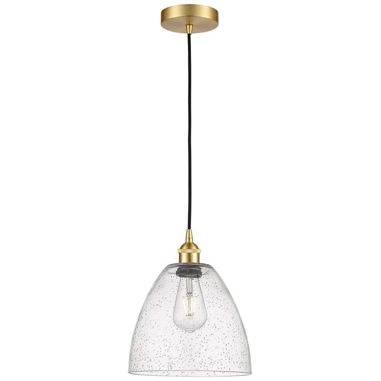 Image 1 Edison Dome 9" Satin Gold Cord Hung Mini Pendant w/ Seedy Shade