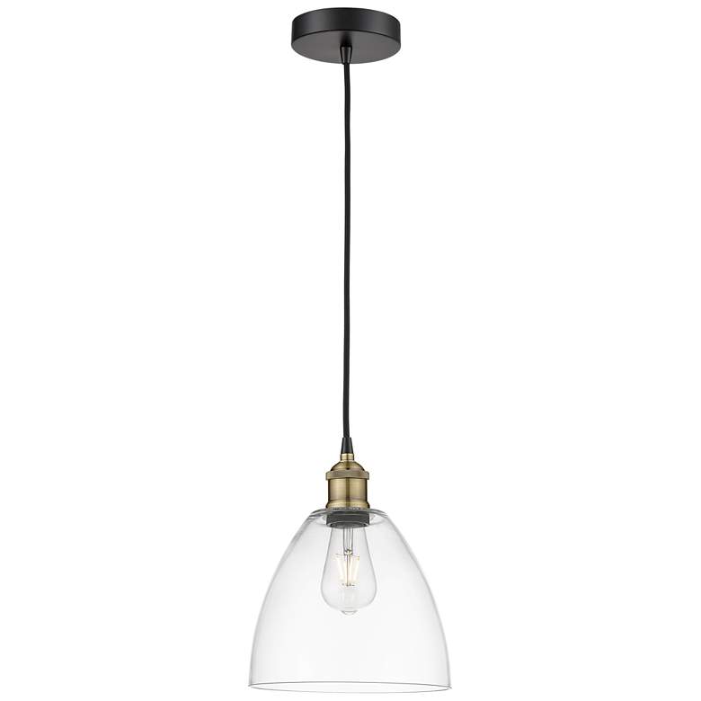 Image 1 Edison Dome 9" Wide Black Brass Corded Mini Pendant w/ Clear Shade