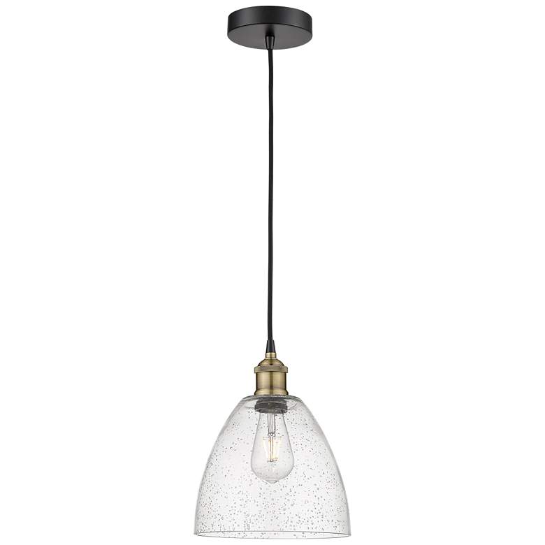 Image 1 Edison Dome 9" Wide Black Brass Corded Mini Pendant w/ Seedy Shade