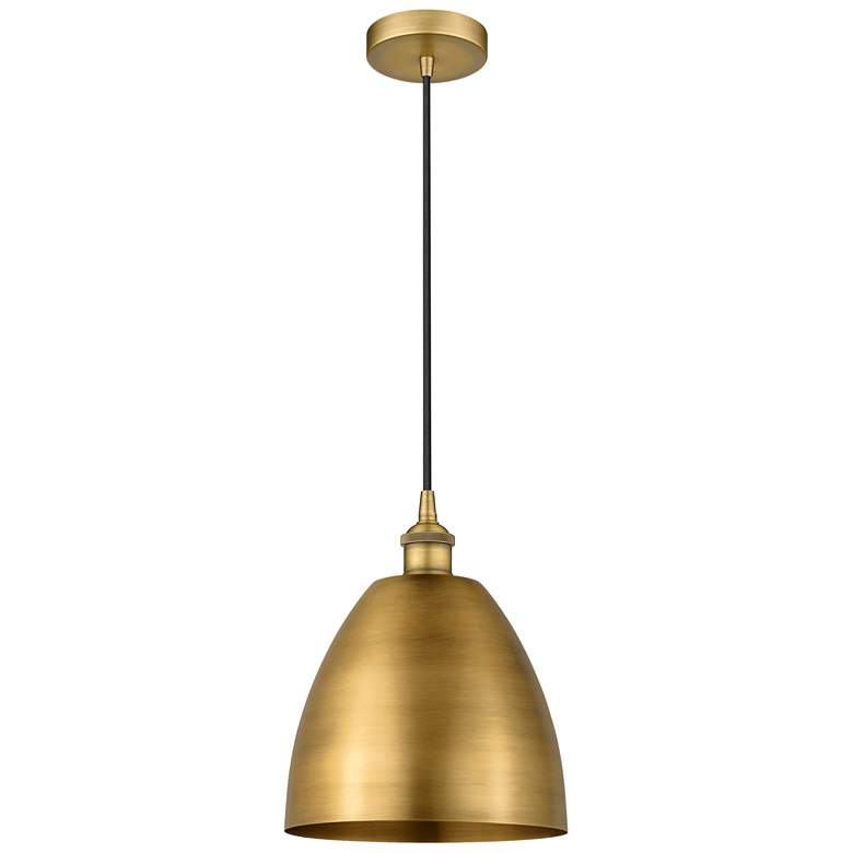 Image 1 Edison Dome 9" Wide Brushed Brass Corded Mini Pendant w/ Matte Black S