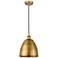 Edison Dome 9" Wide Brushed Brass Corded Mini Pendant w/ Matte Black S