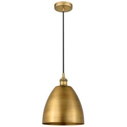 Edison Dome 9" Wide Brushed Brass Corded Mini Pendant w/ Matte Black S