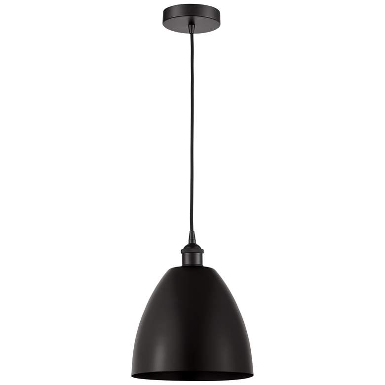 Image 1 Edison Dome 9" Wide Matte Black Corded Mini Pendant w/ Matte Black Sha