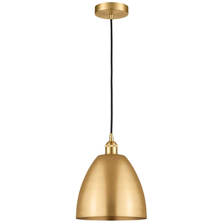 Image 1 Edison Dome 9" Wide Satin Gold Corded Mini Pendant w/ Matte Black Shad