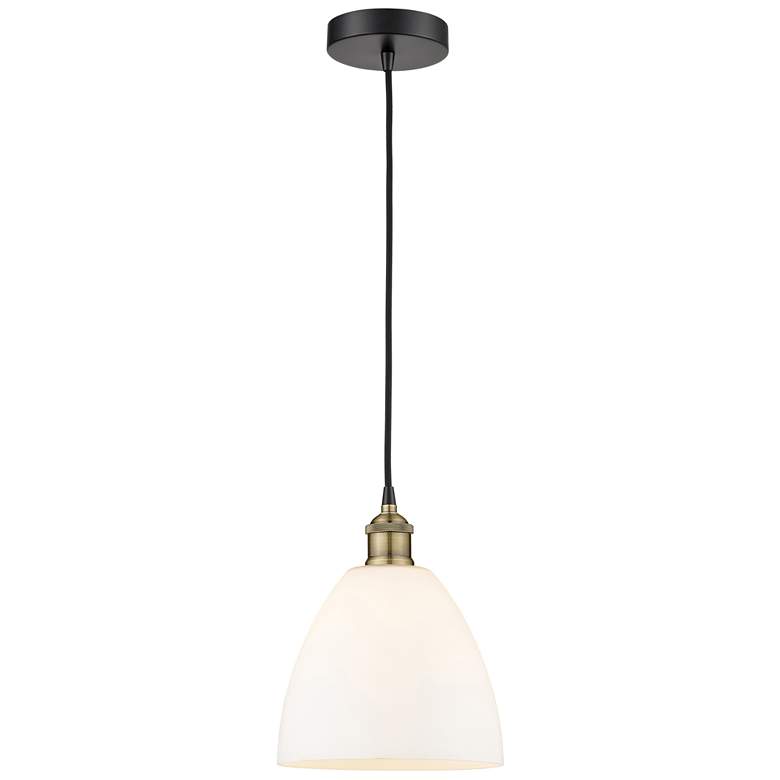 Image 1 Edison Dome 9"W Black Brass Corded Mini Pendant w/ Matte White Shade