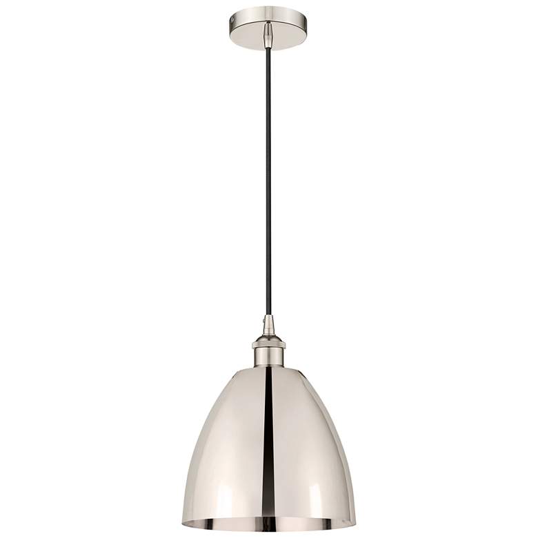 Image 1 Edison Dome 9"W Polished Nickel Corded Mini Pendant w/ Nickel Shade