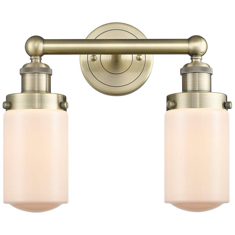 Image 1 Edison Dover 15.5 inchW 2 Light Antique Brass Bath Light With White Shade