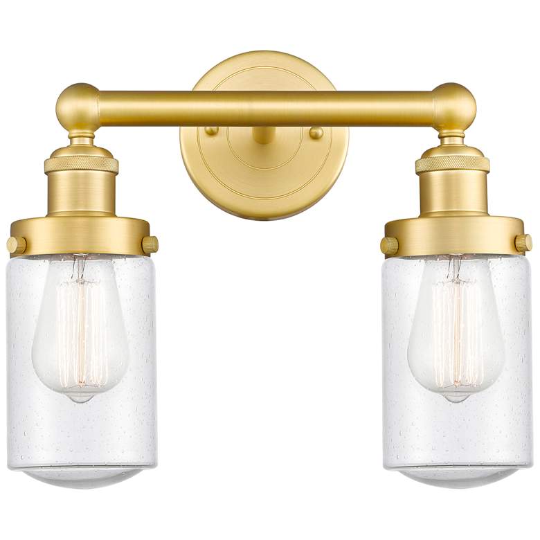 Image 1 Edison Dover 15.5 inchW 2 Light Satin Gold Bath Vanity Light With Seedy Sh