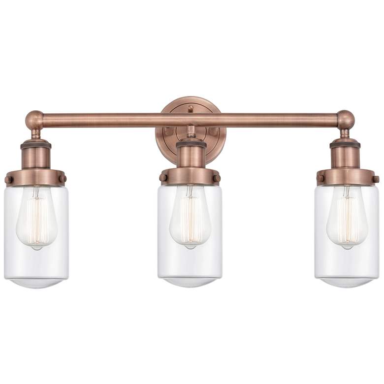 Image 1 Edison Dover 24.5 inchW 3 Light Antique Copper Bath Light With Clear Shade