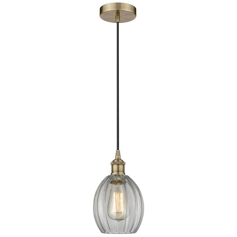 Image 1 Edison Eaton 6" Antique Brass Cord Hung Mini Pendant w/ Clear Shade