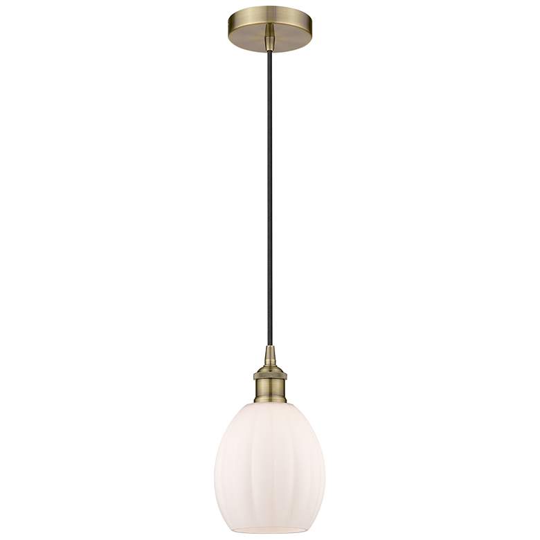 Image 1 Edison Eaton 6" Antique Brass Cord Hung Mini Pendant w/ Matte White Sh