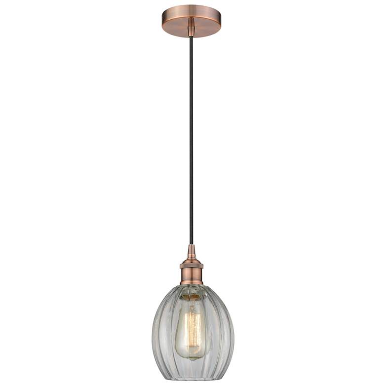 Image 1 Edison Eaton 6" Antique Copper Cord Hung Mini Pendant w/ Clear Shade