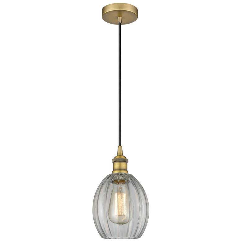Image 1 Edison Eaton 6" Brushed Brass Cord Hung Mini Pendant w/ Clear Shade