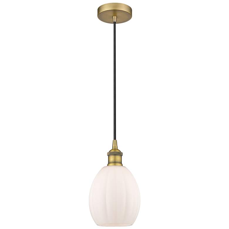 Image 1 Edison Eaton 6" Brushed Brass Cord Hung Mini Pendant w/ Matte White Sh