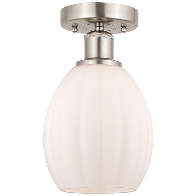 Image 1 Edison Eaton 6" Brushed Satin Nickel Semi Flush Mount w/ Matte White S