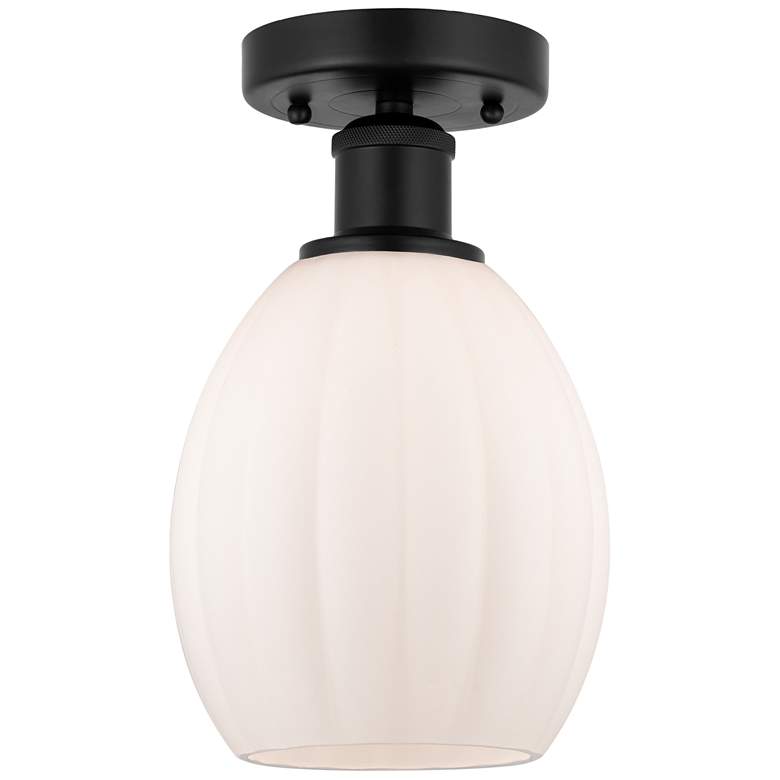 Image 1 Edison Eaton 6" Matte Black Semi Flush Mount w/ Matte White Shade