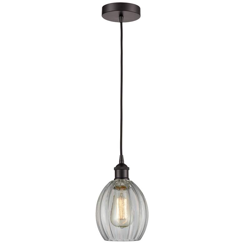 Image 1 Edison Eaton 6" Oil Rubbed Bronze Cord Hung Mini Pendant w/ Clear Shad