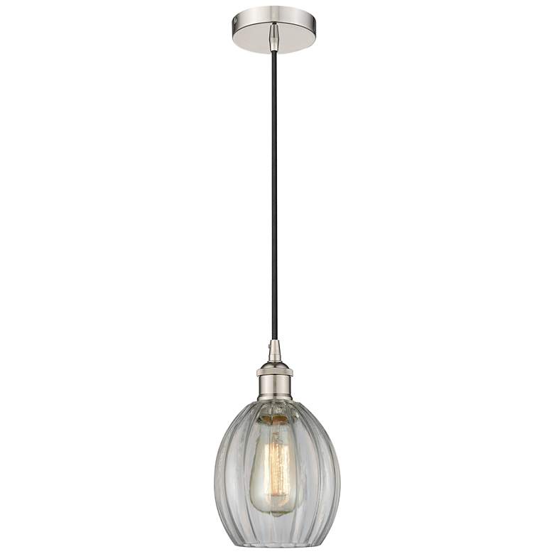 Image 1 Edison Eaton 6" Polished Nickel Cord Hung Mini Pendant w/ Clear Shade