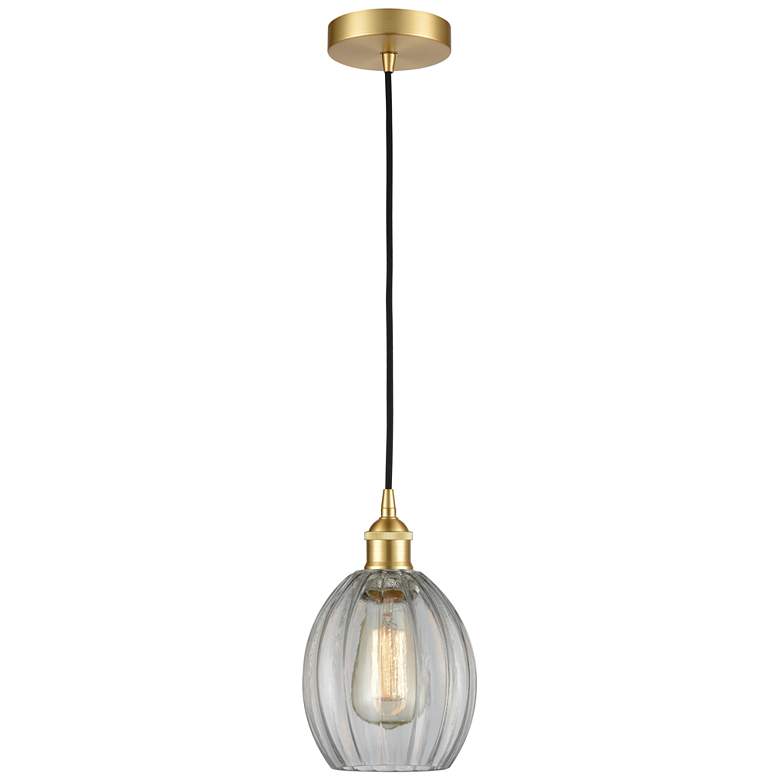 Image 1 Edison Eaton 6" Satin Gold Cord Hung Mini Pendant w/ Clear Shade