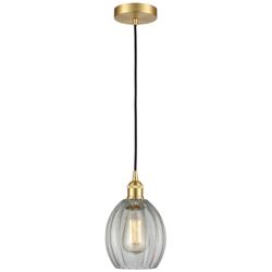 Edison Eaton 6" Satin Gold Cord Hung Mini Pendant w/ Clear Shade