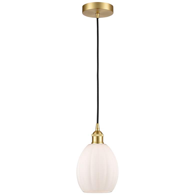 Image 1 Edison Eaton 6" Satin Gold Cord Hung Mini Pendant w/ Matte White Shade