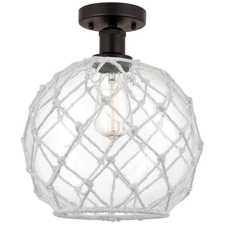 Image 1 Edison Farmhouse 10" Bronze Semi Flush w/ Clear & White Rope Shade