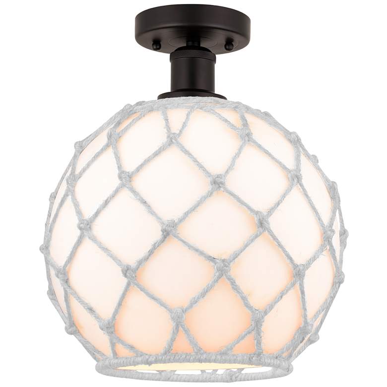 Image 1 Edison Farmhouse 10" Bronze Semi Flush w/ White Rope Shade