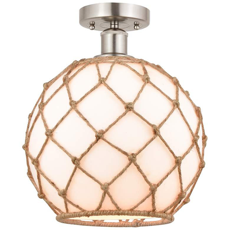 Image 1 Edison Farmhouse 10" Brushed Nickel Semi Flush w/ White & Brown Ro