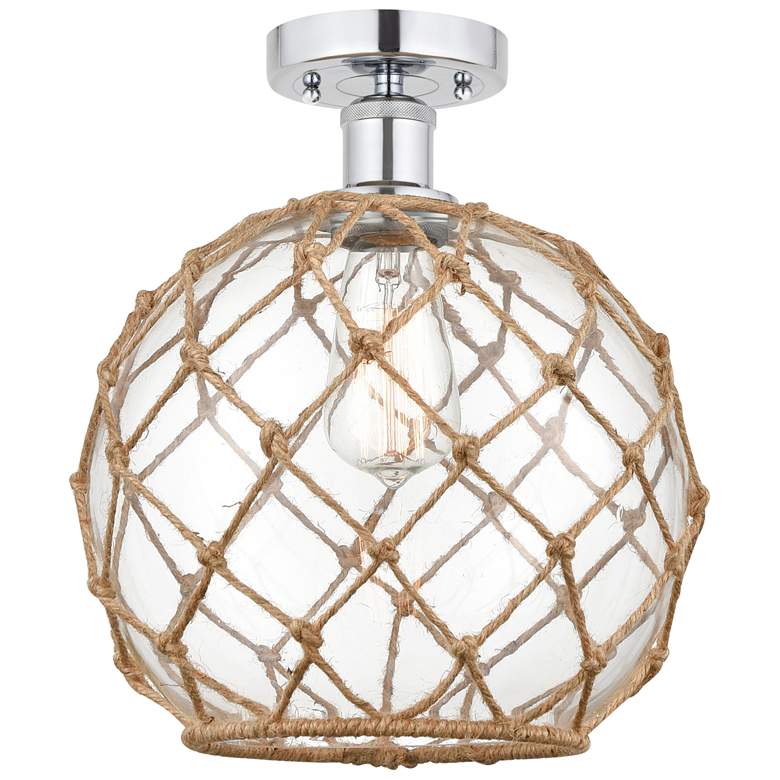 Image 1 Edison Farmhouse 10" Chrome Semi Flush w/ Clear & Brown Rope Shade