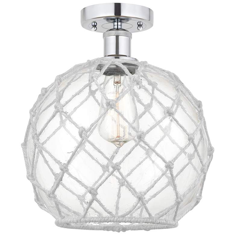 Image 1 Edison Farmhouse 10" Chrome Semi Flush w/ Clear & White Rope Shade