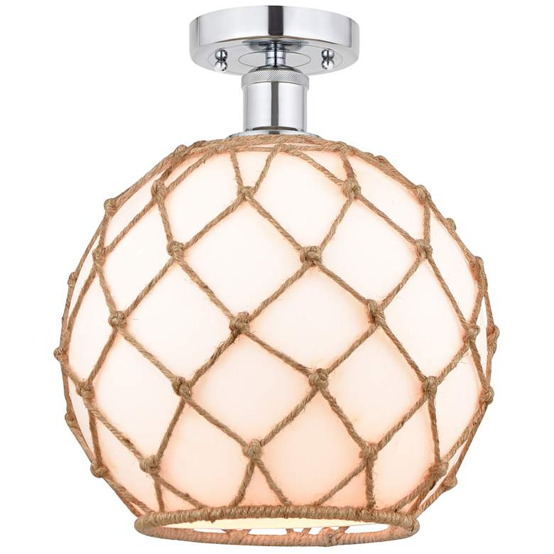 Image 1 Edison Farmhouse 10" Chrome Semi Flush w/ White & Brown Rope Shade