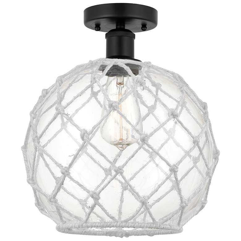 Image 1 Edison Farmhouse 10" Matte Black Semi Flush w/ Clear & White Rope