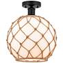 Edison Farmhouse 10" Matte Black Semi Flush w/ White & Brown Rope