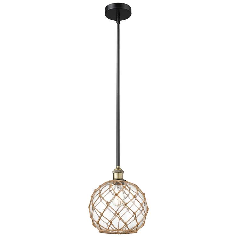 Image 1 Edison Farmhouse 10"W Black Brass Stem Pendant w/ Clear Brown Shade