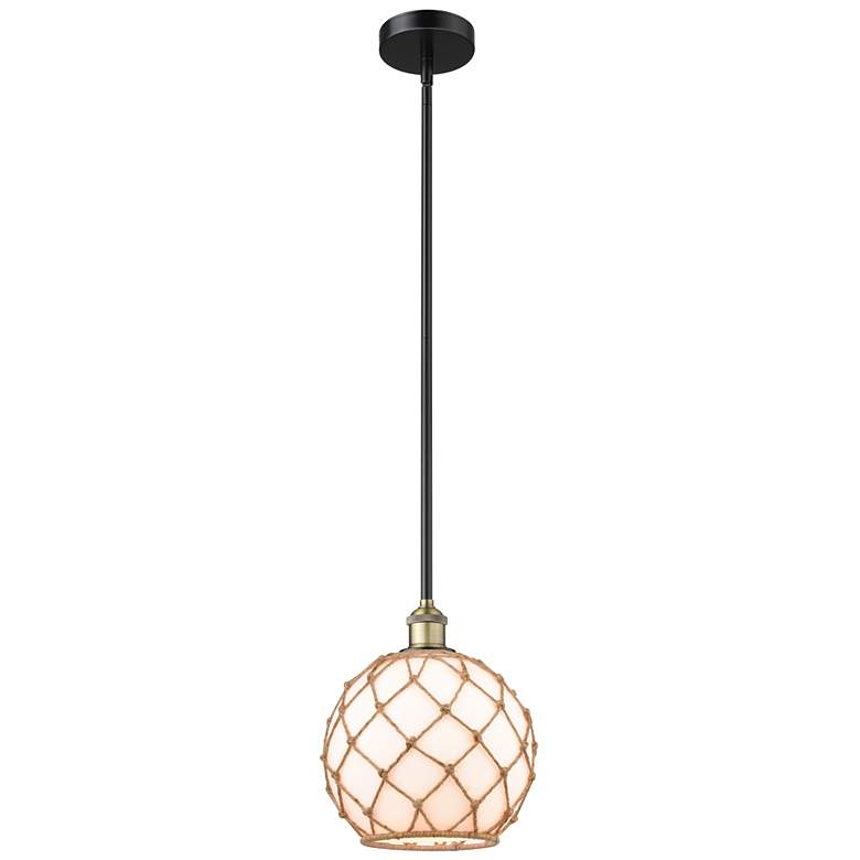 Image 1 Edison Farmhouse 10"W Black Brass Stem Pendant w/ White Brown Shade