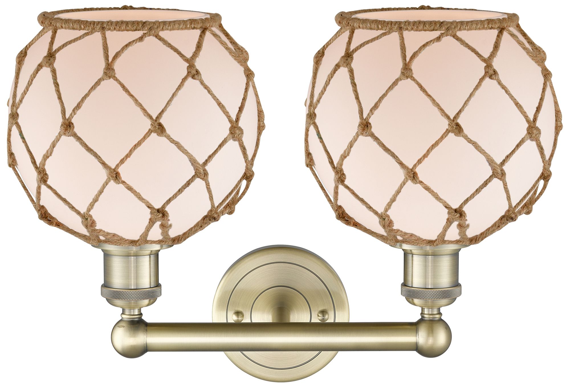 Image 2 Edison Farmhouse 17"W 2 Light Brass Bath Light w/ White Brown Shade more views
