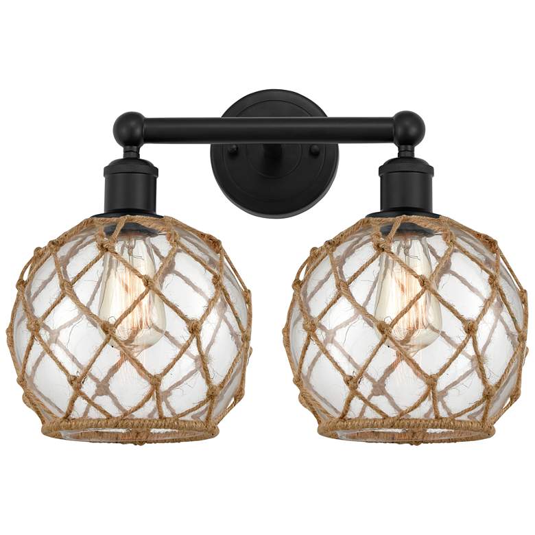 Image 1 Edison Farmhouse 17"W 2 Light Black Bath Light w/ Clear Brown Shade