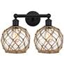 1_Edison Farmhouse 17"W 2 Light Black Bath Light w/ Clear Brown Shade