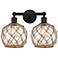 Edison Farmhouse 17"W 2 Light Black Bath Light w/ Clear Brown Shade