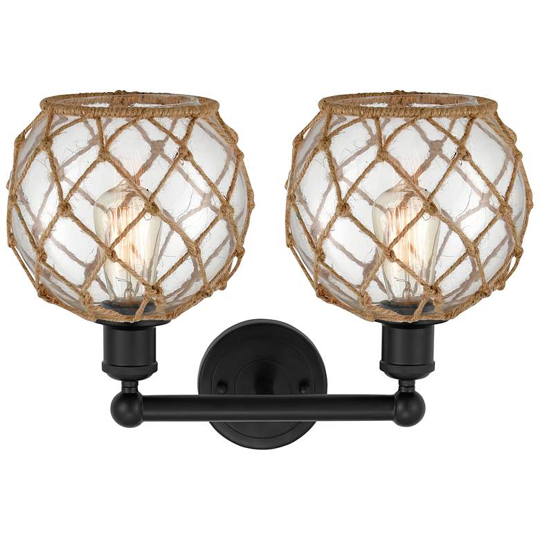 Image 2 Edison Farmhouse 17"W 2 Light Black Bath Light w/ Clear Brown Shade more views
