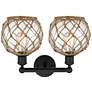 2_Edison Farmhouse 17"W 2 Light Black Bath Light w/ Clear Brown Shade more views
