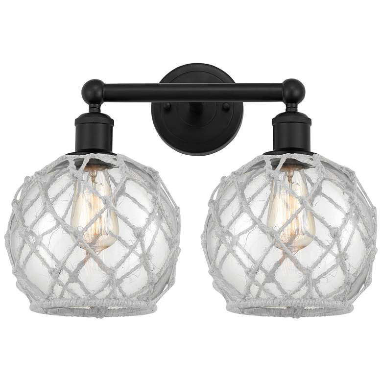 Image 1 Edison Farmhouse 17"W 2 Light Black Bath Light w/ Clear White Shade