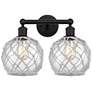 1_Edison Farmhouse 17"W 2 Light Black Bath Light w/ Clear White Shade