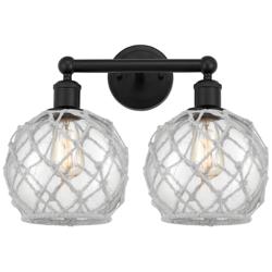 Edison Farmhouse 17"W 2 Light Black Bath Light w/ Clear White Shade