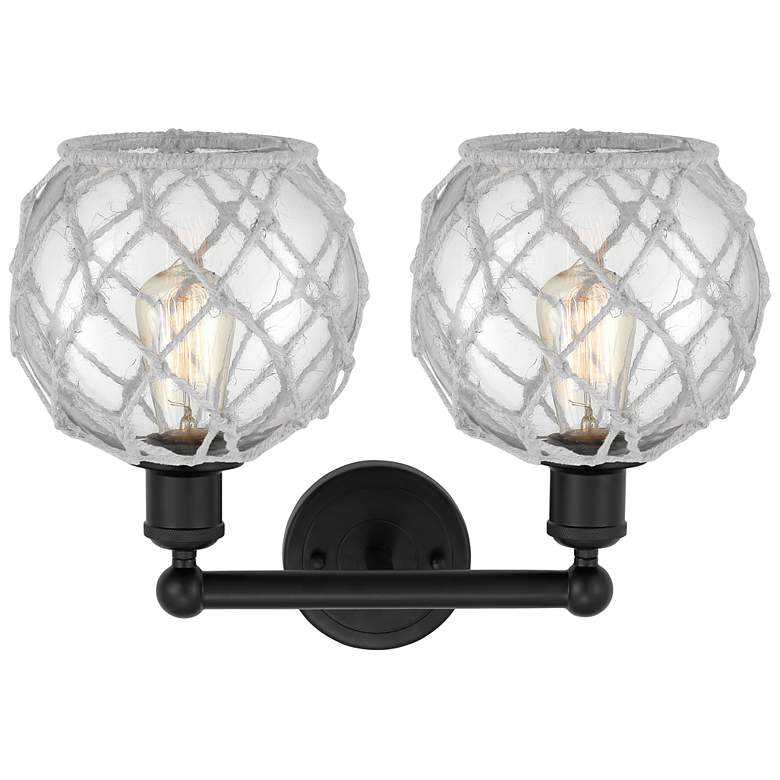 Image 2 Edison Farmhouse 17"W 2 Light Black Bath Light w/ Clear White Shade more views