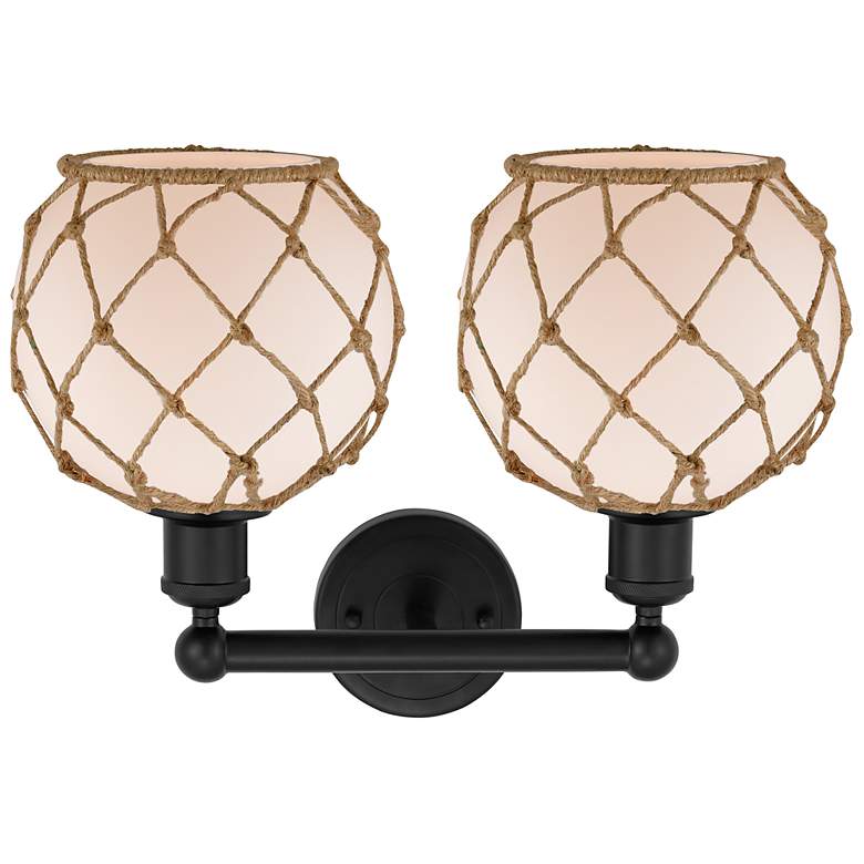 Image 2 Edison Farmhouse 17"W 2 Light Black Bath Light w/ White Brown Shade more views
