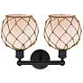2_Edison Farmhouse 17"W 2 Light Black Bath Light w/ White Brown Shade more views