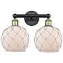1_Edison Farmhouse 17"W 2 Light Black Brass Bath Light w/ White Shade