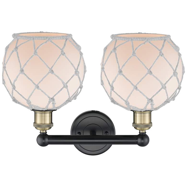 Image 2 Edison Farmhouse 17"W 2 Light Black Brass Bath Light w/ White Shade more views